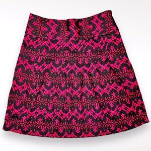 H&M Pink Black Mini Skirt A Line Patterned Cotton Size 6
